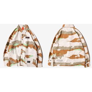 LENSTID Mannen Harajuku Desert Camouflage Losse Shirt Hiphop Streetwear Lange Mouwen Pockets Shirts Herfst Casual Katoenen Tops