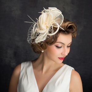 Beige Bridal Accessoires Vrouw Bruiloft Hoed Bruids Hoofdtooi Hoeden En Hoofddeksels Voor Bruiloften