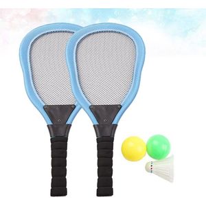 5Pcs Sport Kinderen Doek Art Tennisracket Badminton Strand Racket Kids Outdoor Benodigdheden (Rood 2 Stuks Racket + 1Pc Badminton