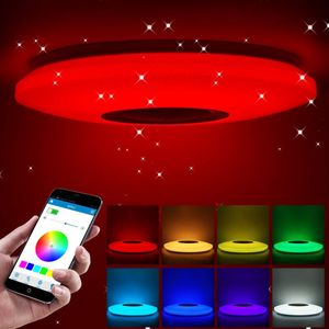 220V Smart Music Speaker Led Plafondlamp Rgb Embedded Ronde Ster Muziek Afstandsbediening Bluetooth Full Color Plafond licht