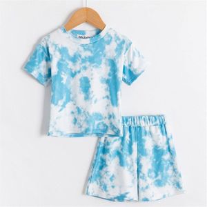 Peuter Baby Meisjes Tie-Dye Kleding Sets Zomer Kids Korte Mouw T-shirt Top + Broek Gebreide Katoenen Outfits Kinderen o-hals Suits