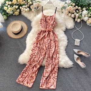 Vintage Boho Bloemenprint V-hals Sexy Spaghetti Band Bandage Jumpsuit Zomer Volledige Lengte Vrouwen Playsuit Strand Romper