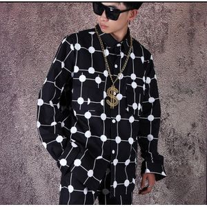 M-6XL stijlvolle polka dot shirt persoonlijkheid lange mouwen bloemen shirt hipster losse shirt hip hop web celebrity shirt.