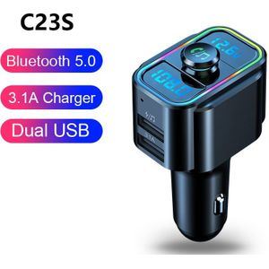Dual Schermen Fm-zender Bluetooth 5.0 Handsfree Mp3 Speler 22.5W Super Snelle QC3.0 Auto Lading Audio Usb Lader U disk Speler
