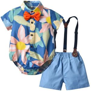 2022 Zomer Zus Broer Bijpassende Sets Blue Print Bodysuit + Overalls + Mouwloze Jurk Baby Boy Meisje Familie Kleding e1560