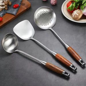 Palissander Handvat Roestvrij Stalen Wok Spatel Ingelaste Schop Turner Rijst Lepel Portie Gebruiksvoorwerp Set Keuken Koken Gereedschap Utensilio