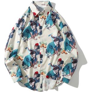 GONTHWID Vintage Schilderen Print Lange Mouwen Jurk Shirts Harajuku Casual Button Up Shirt Streetwear Hip Hop Mannen Tops