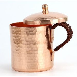 Pure Koper Cup Mok Handgemaakte Dikke Effen Fijne Gepolijst Preventie van Vitiligo Paars met Deksel koffiekopjes