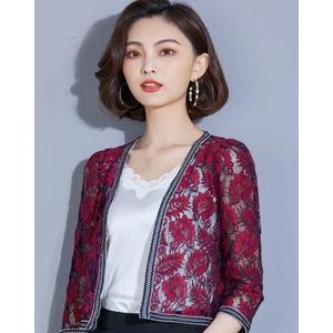 Carol Diaries Schouderophalen Vrouwen Casual 3/4 Mouwen Lace Bloemen Licht Crop Open Stitch Vest Korte All-Match Shawl Wrap elegante Bolero