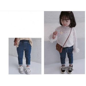 De lente meisje dragen smiley gezicht kenmerken Koreaanse jeans voor kinderen