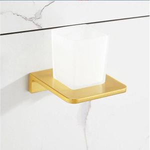 Nordic Moderne Gouden Dubbele Bekerhouder Licht Luxe Ruimte Aluminium Badkamer Accessoires Glazen Wand Gemonteerde Tandenborstel Bekerhouder