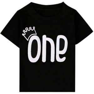1PCS Solid Baby Zomer Zwart EEN Print Mode Korte Mouwen Baby Kind Overhemd Top Katoen Collectie