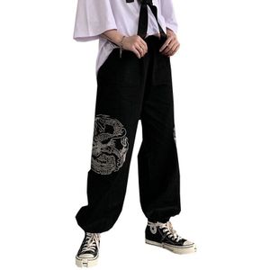 Japanse Streetwear Vrouwen Harembroek Hippie Broek Vrouw Borduren Dragon Broek Zwart Traditionele Chinese Broek 10082