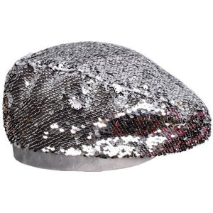 Vrouwen Sequin Platte Baretten Cap Paillette Zilver Party Dames Dubbele Kleuren Shiny Vintage Schilder Hoed