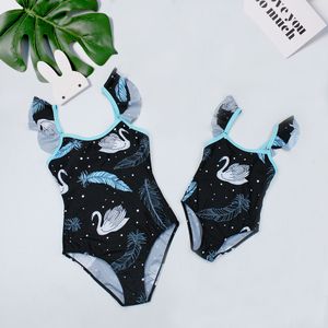 Baby Meisjes Badpak Mum en Me Een Stuk Beachwear ouder-kind Badmode Flounce Strap Monokini