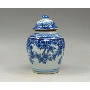 Chinese oude Handgemaakte schilderij bloemen blauw en wit porselein theebus pot 5