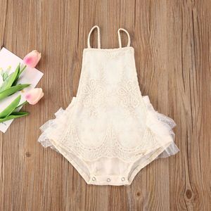 Pasgeboren Baby Meisje Kleding Kant Bloem Borduren Romper Ruches Mouwloze Backless Jumpsuit Outfits Sunsuit 2 Stijl