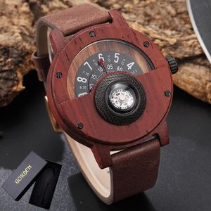 Creatieve Hout Horloge Mannen Horloges Turntable Dial Real Walnoot Ebony Houten Man Horloge Man Zwart Bruin Rood Rose Hout Kompas reloj