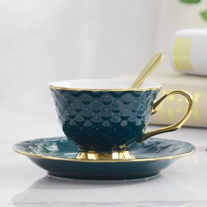 Groene Creatieve Eenvoudige Luxe Kop En Schotel Set Modern Keramische Porselein Koffiekopje Afternoon Tea Keukengerei
