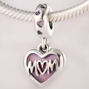 Originele Roze Emaille Moeder Script Hart Met I Love U Hanger Kralen Fit 925 Sterling Zilveren Bedelarmband Diy Sieraden