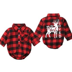 Brand Xmas Infant Kids Baby Meisje Jongen Plaid Check T-shirt Elanden Bodysuit Outfit Maat 0-12M