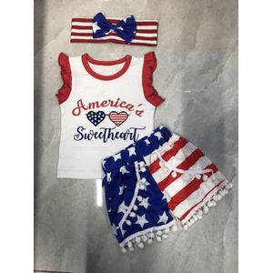 Independence Day Baby Meisjes Jongen Pak Brief Afdrukken Mouwloos Vest Top Shorts Top Met Zomer Pak