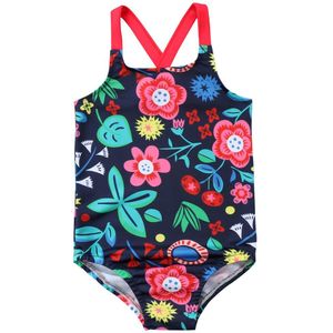 Schattige Kids Baby Meisjes Bloem Kruis Terug Blauw Badpak Badmode Zwemmen Kostuum