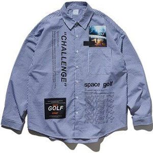 INFLATIE Herfst Mannen Streep Shirt Lange Mouw Streep High Street heren Katoenen Shirts Streep Volwassenen Casual Shirt 92129W