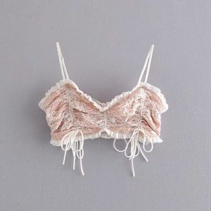 Vintage Chic Lace Ruches Camis Tops Vrouwen Sexy Koortjes Verstelbare Bandjes Tops Elegante Dames Chic Hemdje