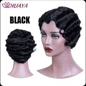 Huaya Korte Krullend Leuke Pruik Vinger Golven Afrikaanse Afro Synthetisch Haar Pruiken Voor Zwarte Vrouwen Hittebestendige Cosplay Pruik Blonde rood