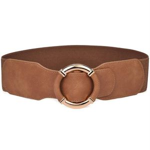 Mode Vrouwen Elastische Stretch Brede Taille Riemen Vrouwelijke Gouden Cirkel Gesp Cummerbands Voor Jurk Trui Kleding Accessoires