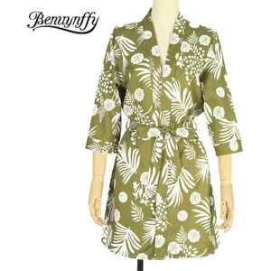 Benuynffy Boho Casual Print Lange Kimono Vest Vrouwen Zomer Drie Kwart Lengte Mouw Beachwear Top Womens Kleding