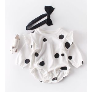 0-24M Herfst Baby Kids Meisjes Jongens Bodysuits Polka Dot Print Ruches Lange Mouwen Jumpsuits Kleding Hoofdband 2 stuks