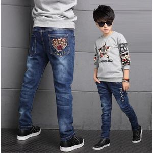 Kids Jongens Jeans Baby Kleding Klassieke Broek Kinderen Denim Kleding Casual Bowboy Lange Broek Geborduurde Tijger Hoofd Patroon