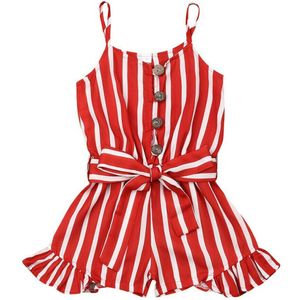 Peuter Kids Baby Meisjes Overalls Kleding Mouwloze Rode Gestreepte Riem Overalls Zomer Chiffon Outfits