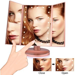 Touch Screen 22 Led Verlichting Make Spiegel Tafelblad Make 3 Vouwen Spiegel 1X/2X/3X/10X vergrootglas Cosmetische Spiegels