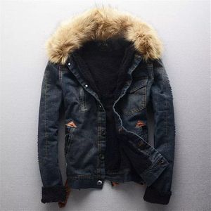 Idopy Winter Fleece Denim Jas Plus Size S-6XL Dikker Thermische Warm Jeans Jas en Jas Met Bontkraag