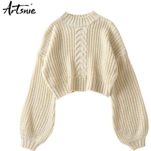 Artsnie Winter Coltrui Vrouwen Lantaarn Mouwen Warm Pull Femme Hiver Zoete Rode Gebreide Cropped Truien Jumper Vrouwelijke