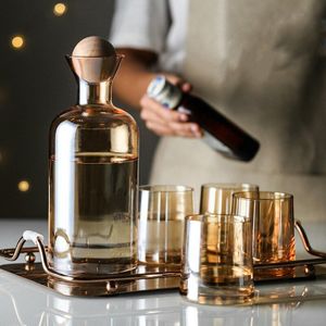 Luxe Whiskey Glazen Sets Waterkoker Met Hout Bal Deksel Duidelijk Kruik Voor Sap Cocktail Wijn Glazen Set