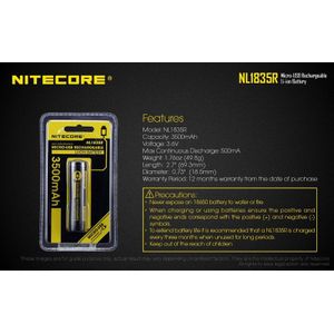 Nitecore NL1834R 3400mAh Micro-USB 18650 Li-Ion Oplaadbare Batterij met Poort Opladen