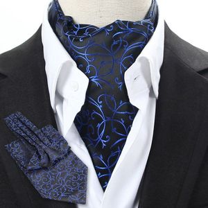 Yishline Heren Zwart Blauw Rood Bloemen Vintage Das Das Ascot Tie Gentleman Zelf Gebonden Polyester Zijde Das