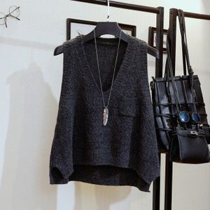 Lente Herfst Losse Vest Truien Vrouwen Casual Solid V-hals Mouwloos Split Truien Vrouwelijke Gebreide Preppy Stijl Trui