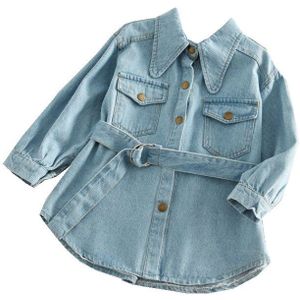 Meisjes Lange Shirt Lange Mouw Denim Blouse met Riem Kids Gewassen Jeans Kleding Kinderen Lente Herfst Herfst Meisje Shirts Kleding