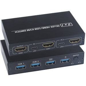 4K Usb Hdmi Kvm Switch Box Video Display Switcher Splitter Voor 2 Pc Sharing Toetsenbord Muis Printer Plug En spelen