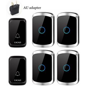 Cacazi Intelligente Waterdichte Draadloze Deurbel 1 Knop 4 Ontvanger Us Eu Uk Plug Home Led Light Batterij Deurbel Chime
