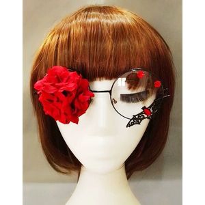 Mode Lolit Japanse Mori Meisjes Vintage Ronde Rode Bloem Rose Vleermuis Bril Eyewear Metalen Frame Lolita Bril Accessoire