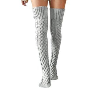 Vrouwelijke Gebreide Kous, Dames Effen Kleur Knie-Hoge Sokken Lange Buis Sokken Voor Herfst Winter, blauw/Zwart/Grijs
