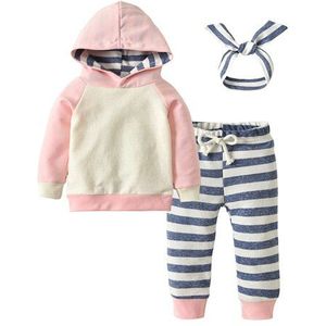 Baby Peuter Baby Meisjes Kleding Leuke Lange Mouwen Hoodie Tops Sweatsuit Broek Hoofdband 3 Stuks Kinderen Outfit Set