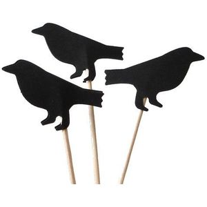 LEUKE Zwarte Kraai Vogel Cupcake Toppers baby douche bruiloft party voedsel picks tandenstokers decor24pcs