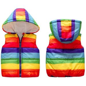 Kinderen Hooded Vest Rits Mouwloze Jas Herfst Kinderen Top Jongens Meisjes Regenboog Gestreept Vest Bovenkleding 1-5Y